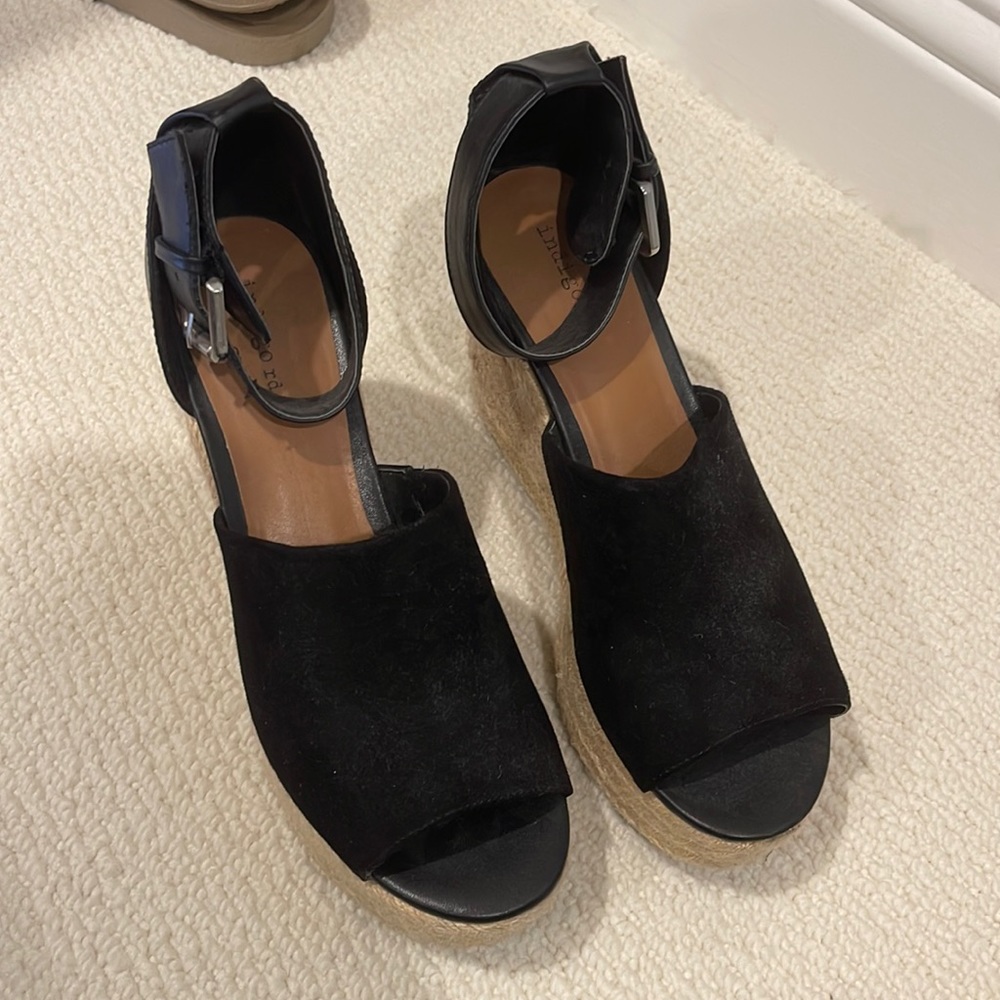 Indigo black espadrille wedge. Worn 1x. 4 inch heel